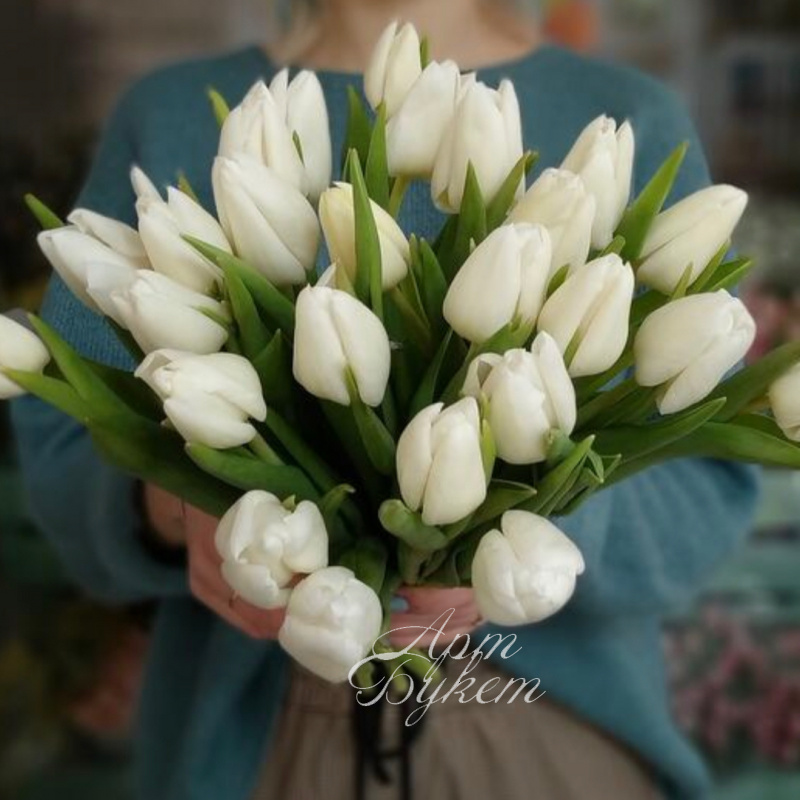 25 белых Тюльпанов